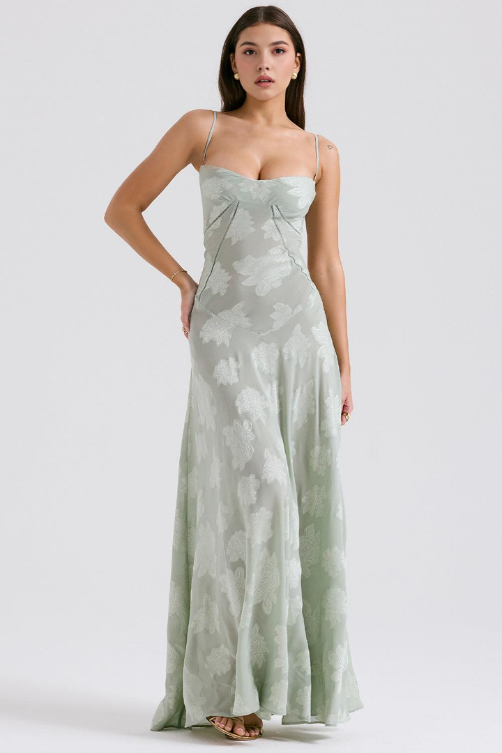 Felicia Floral Jacquard Square Neck Gown