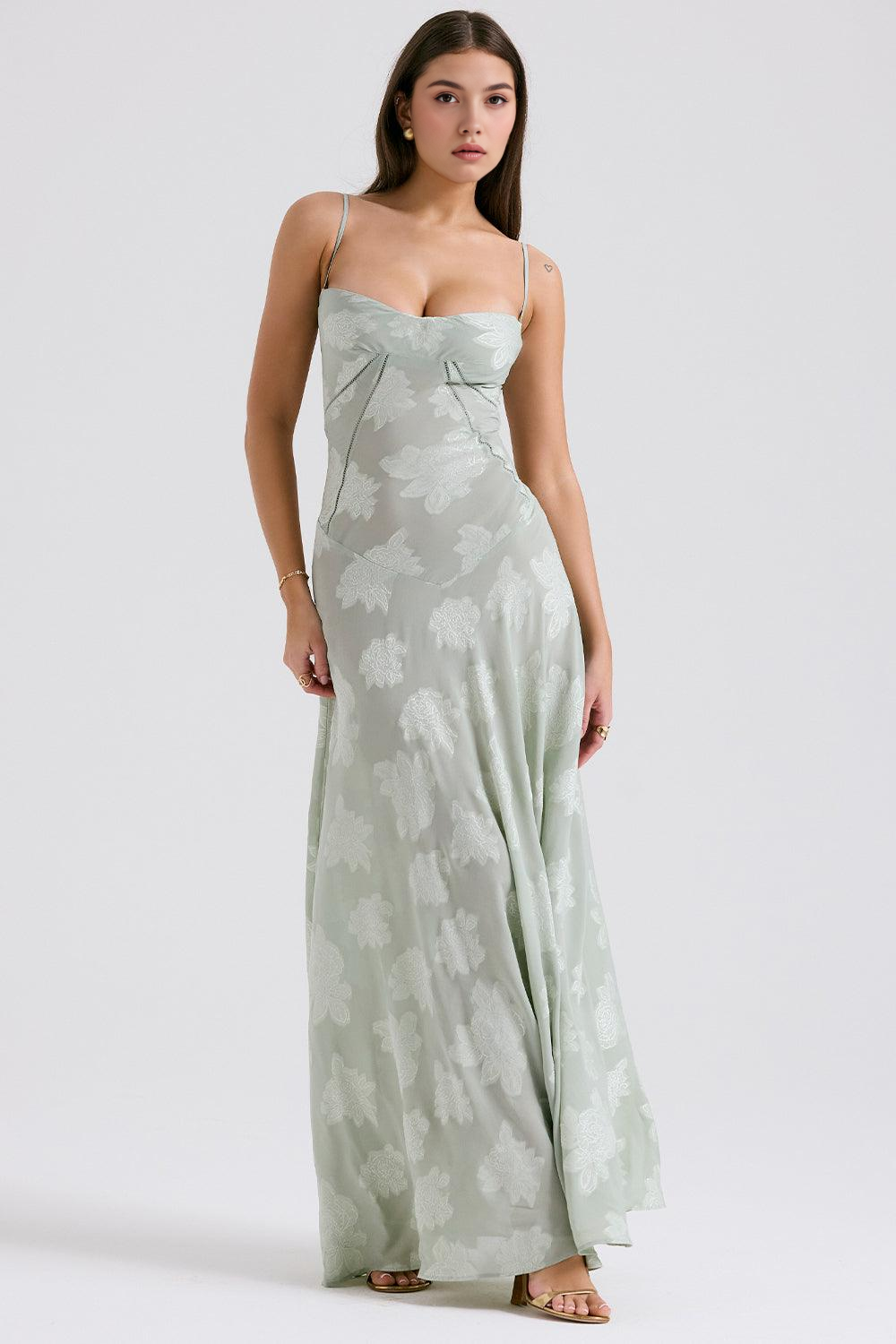Felicia Floral Jacquard Square Neck Gown