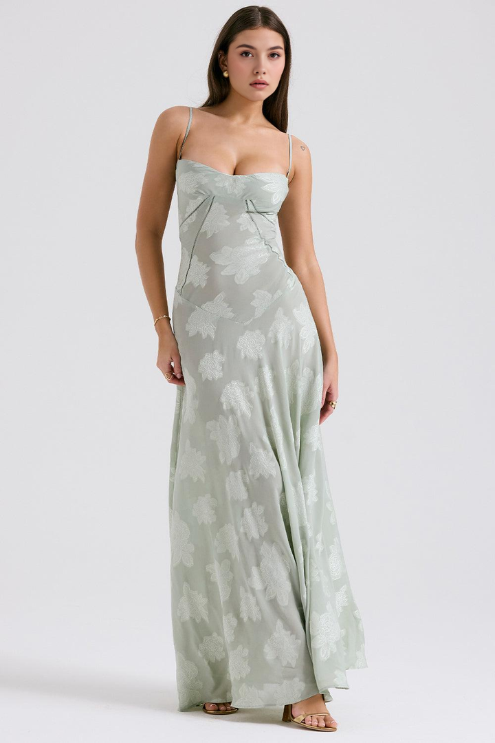 Felicia Floral Jacquard Square Neck Gown