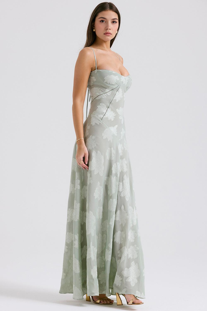 Felicia Floral Jacquard Square Neck Gown