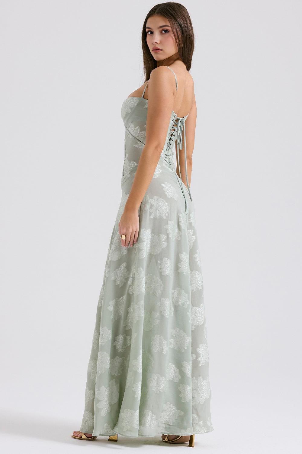Felicia Floral Jacquard Square Neck Gown