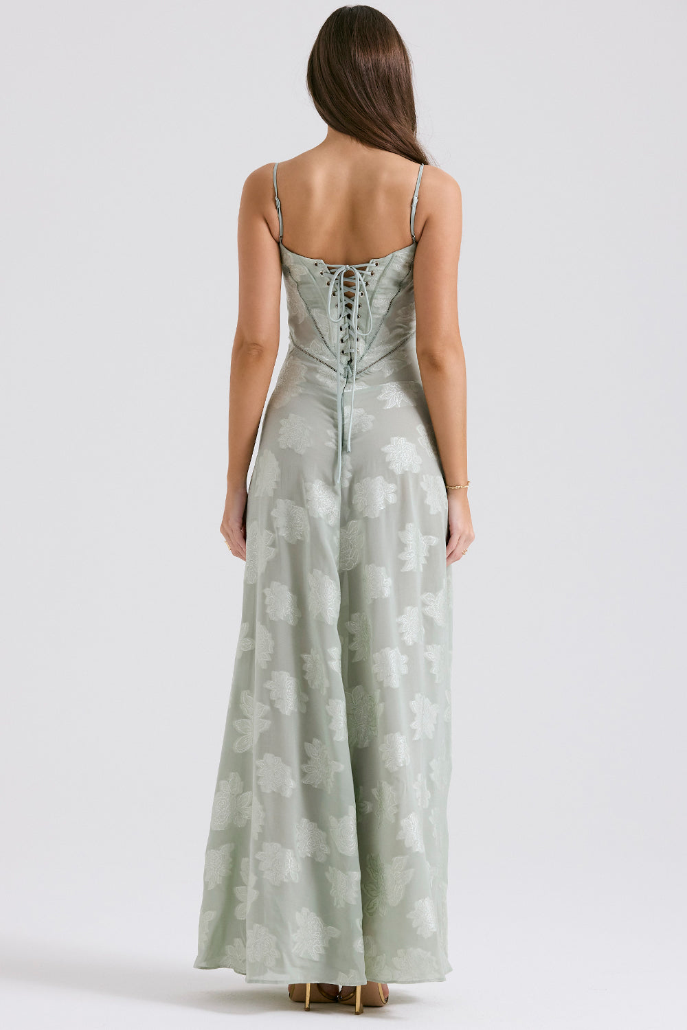 Felicia Floral Jacquard Square Neck Gown