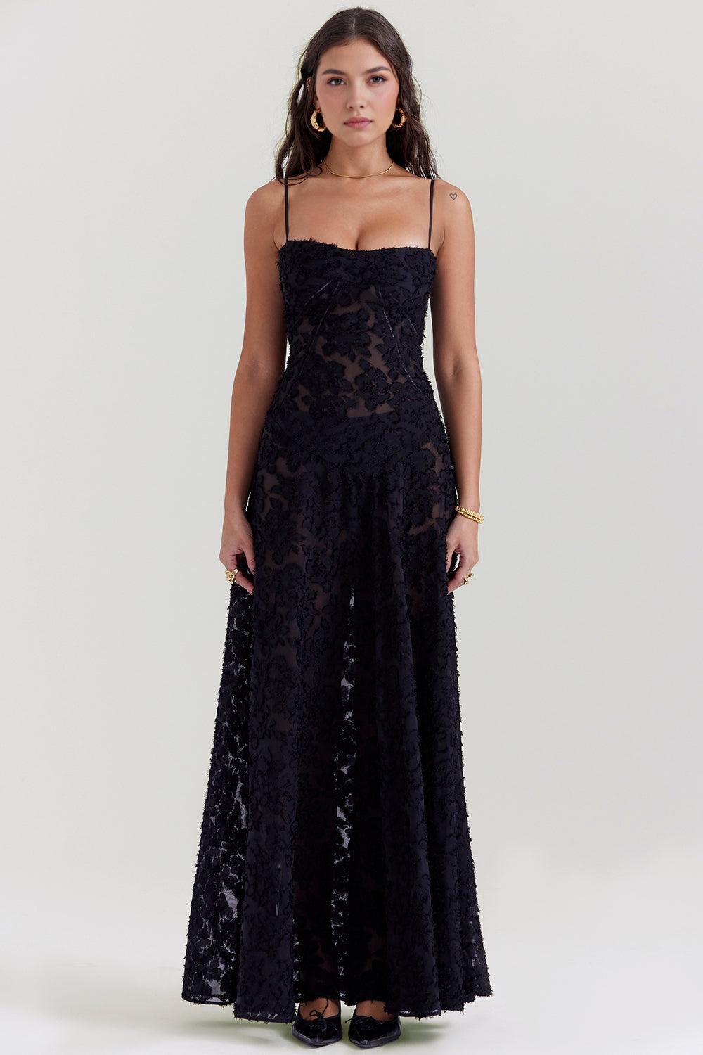 Felicia Floral Jacquard Square Neck Gown