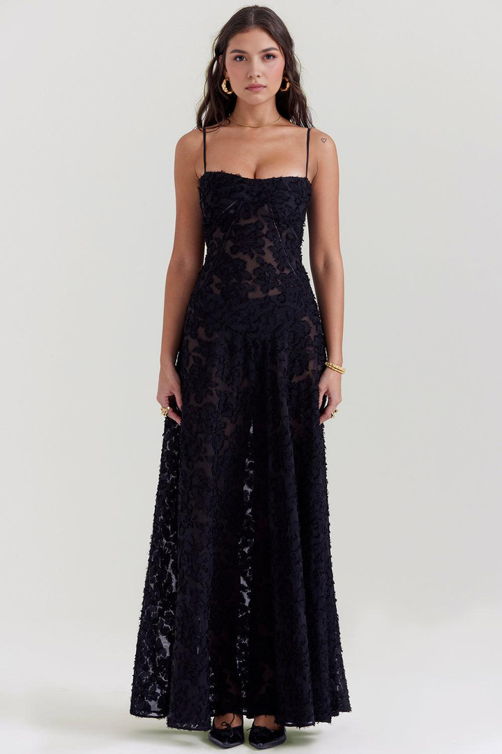 Felicia Floral Jacquard Square Neck Gown