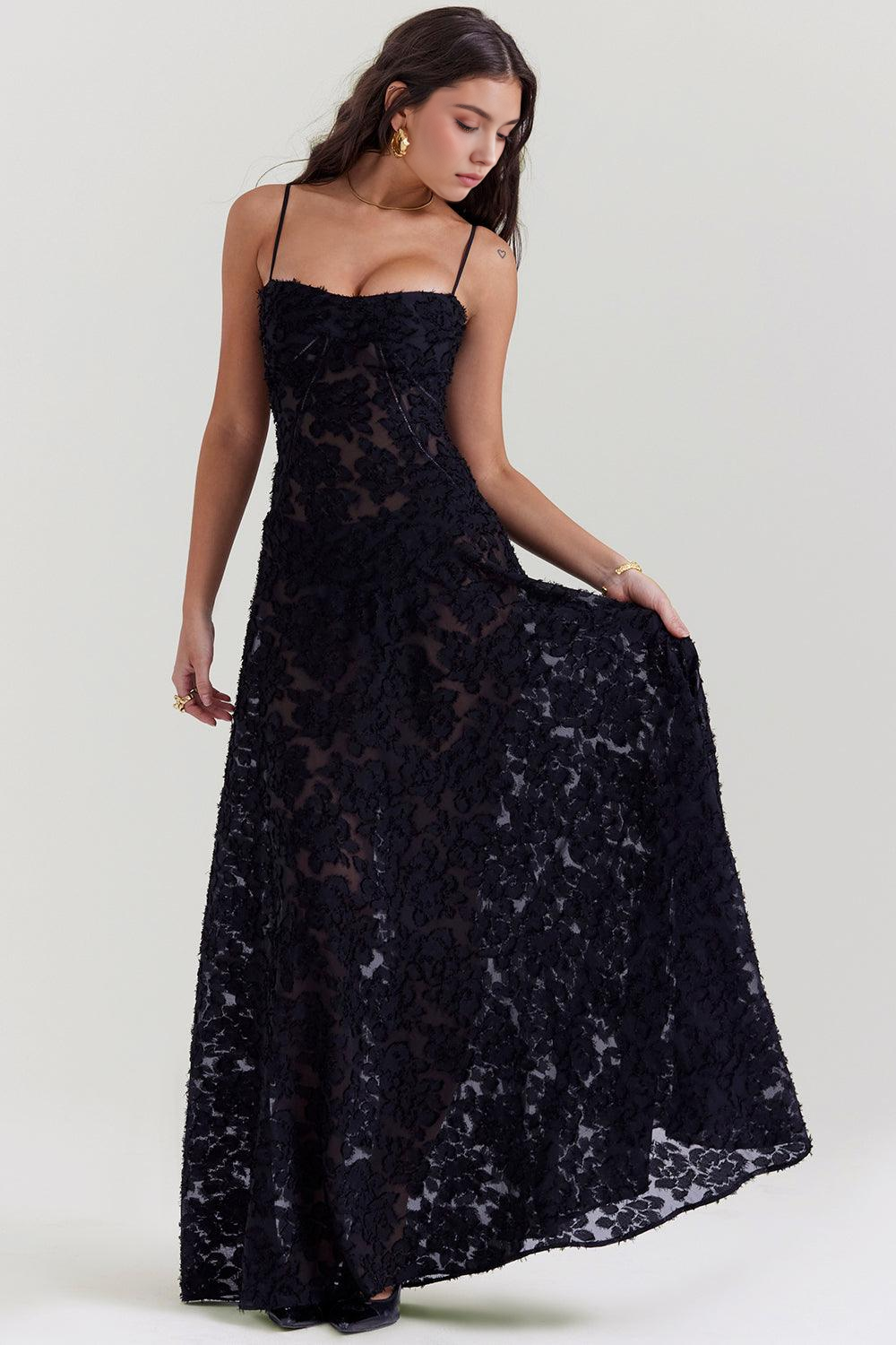 Felicia Floral Jacquard Square Neck Gown