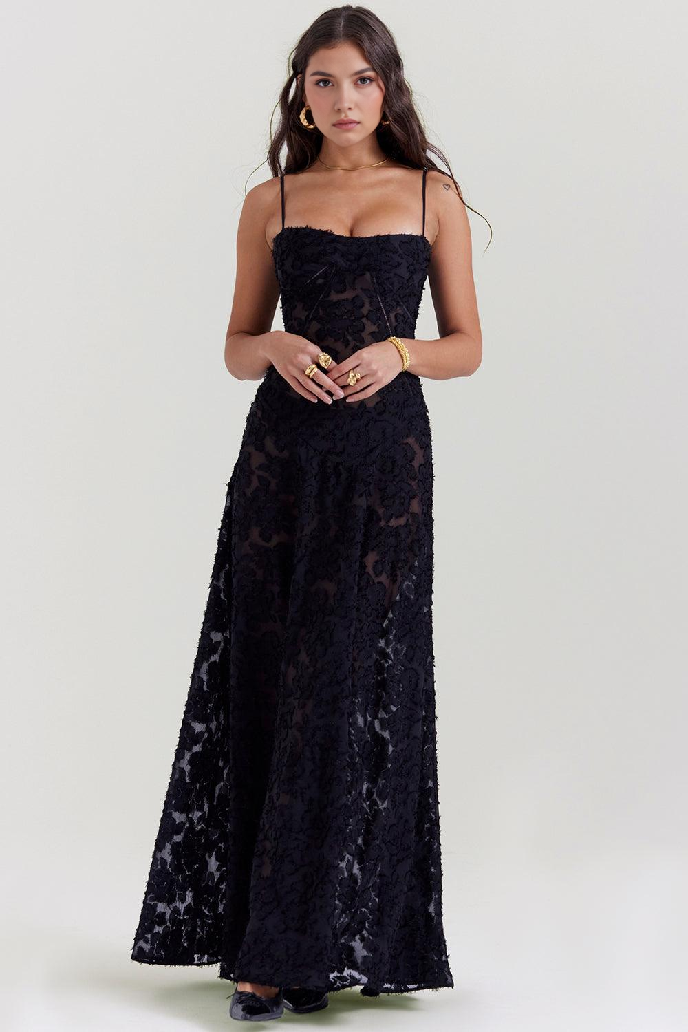 Felicia Floral Jacquard Square Neck Gown