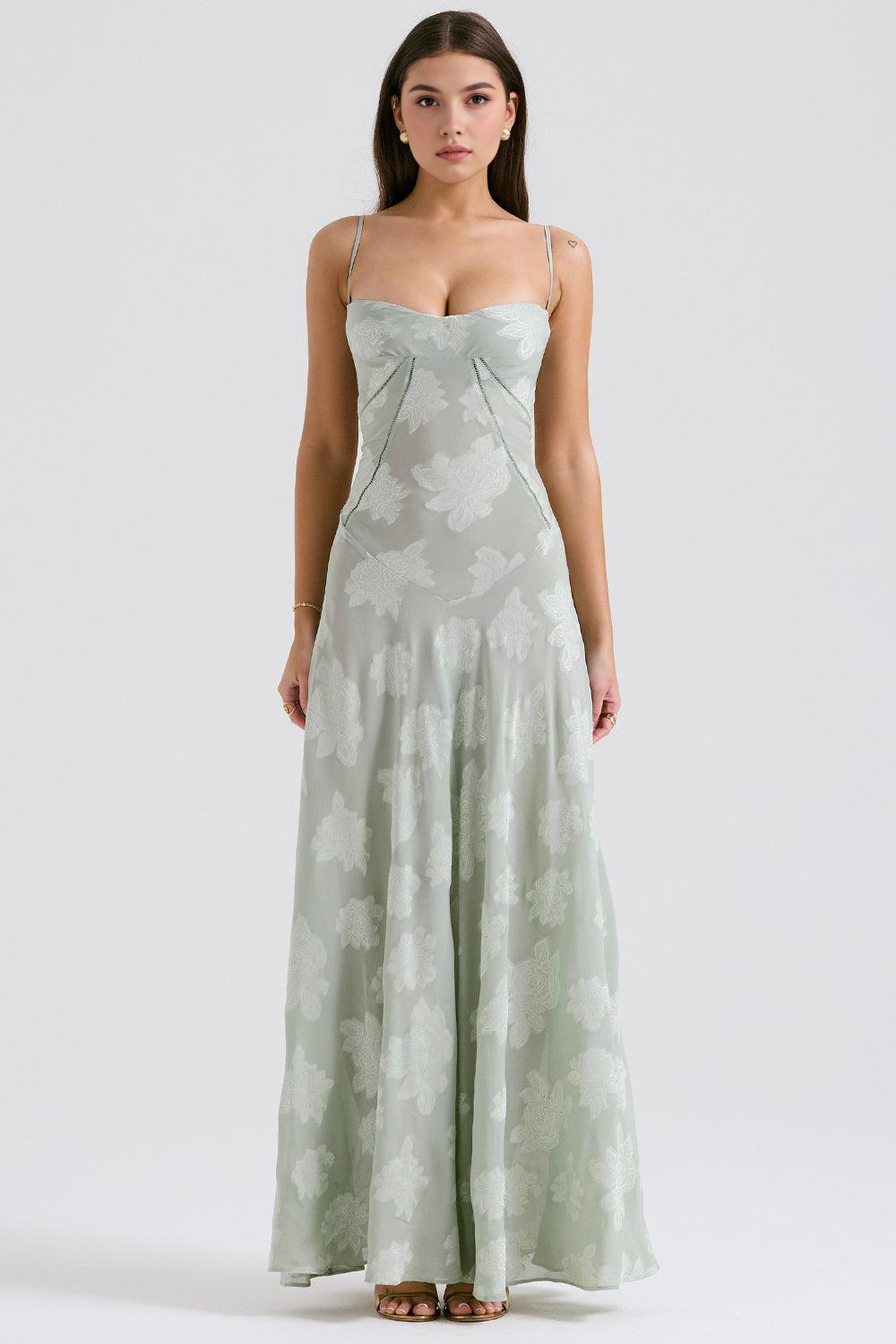 Felicia Floral Jacquard Square Neck Gown
