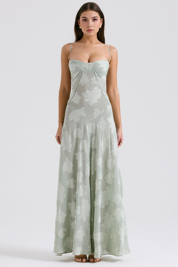 Felicia Floral Jacquard Square Neck Gown