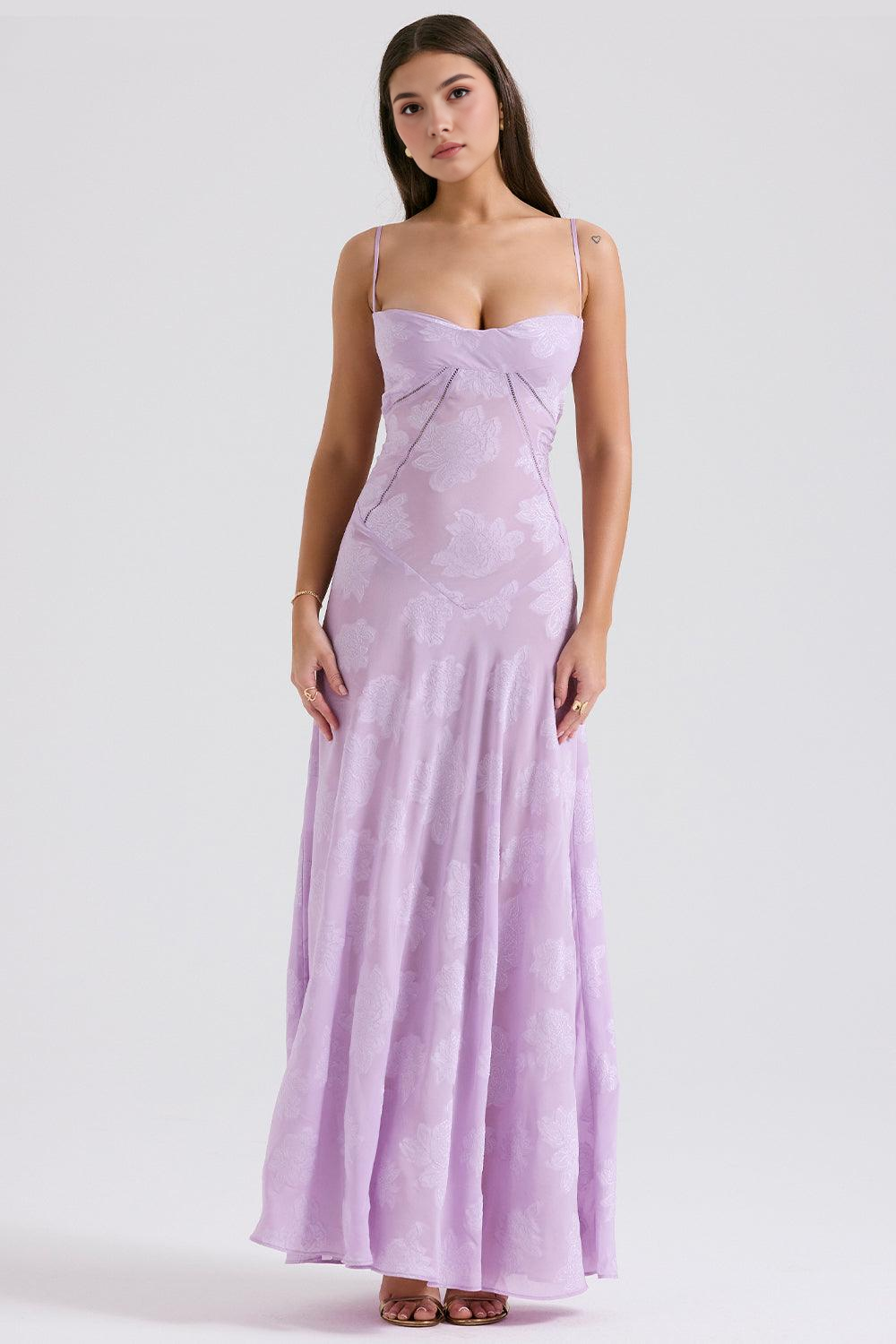Felicia Floral Jacquard Square Neck Gown