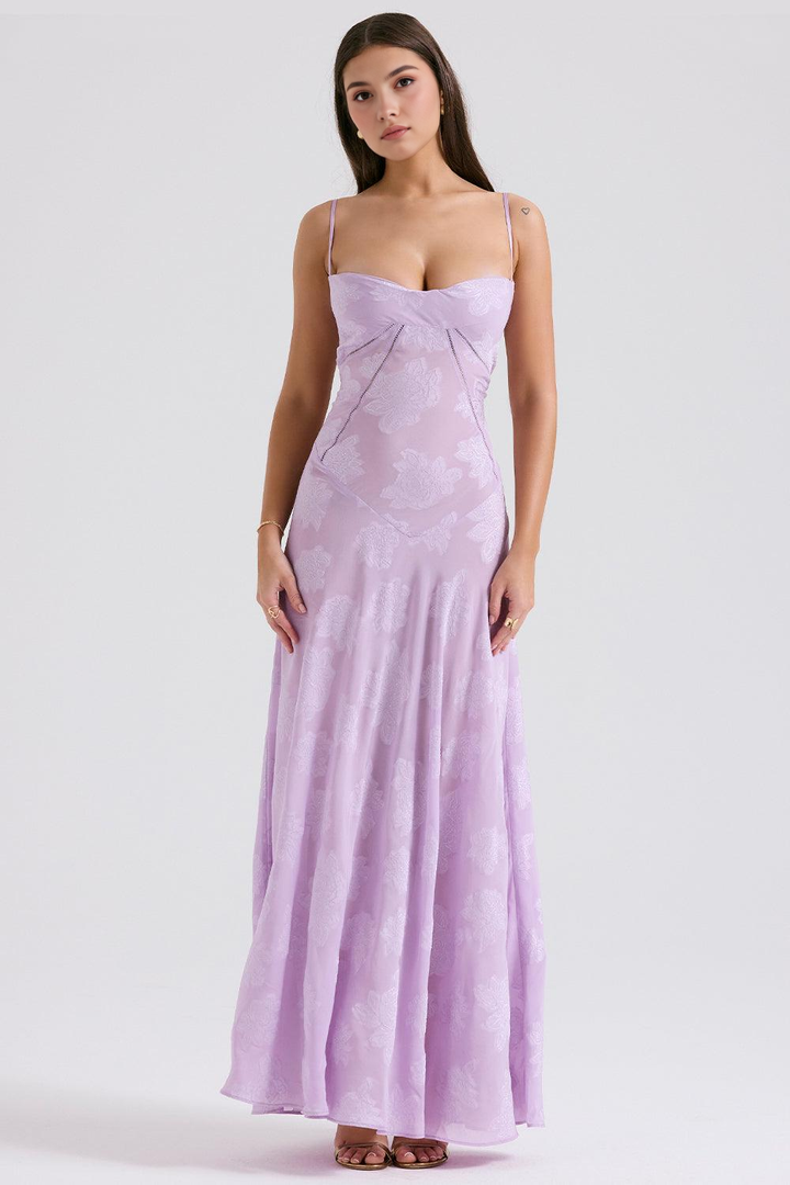 Felicia Floral Jacquard Square Neck Gown