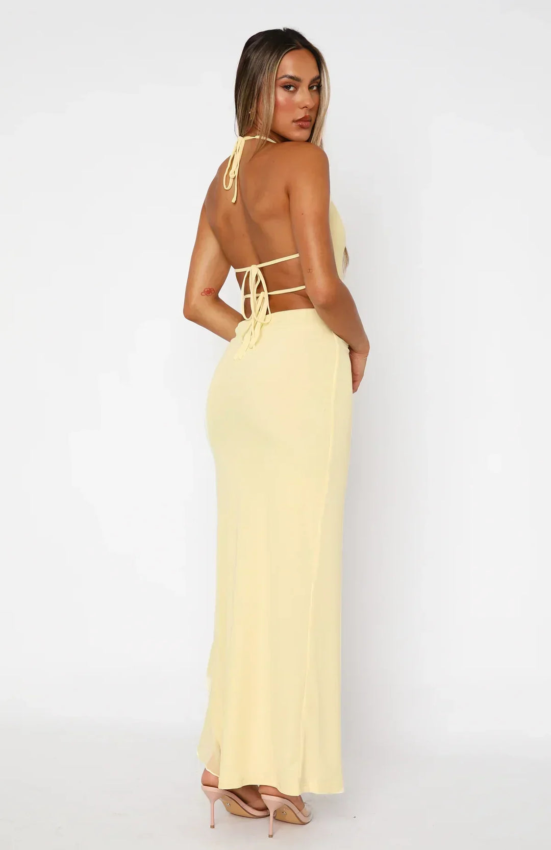 Valentina Plunge Ruffle Thigh Slit Maxi Dress