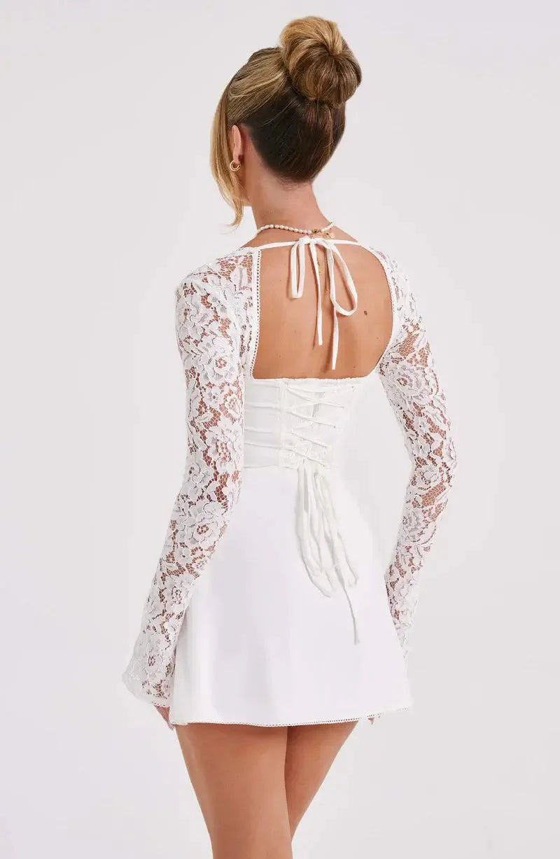 Ines Sheer Lace Sleeve A Line Mini Dress
