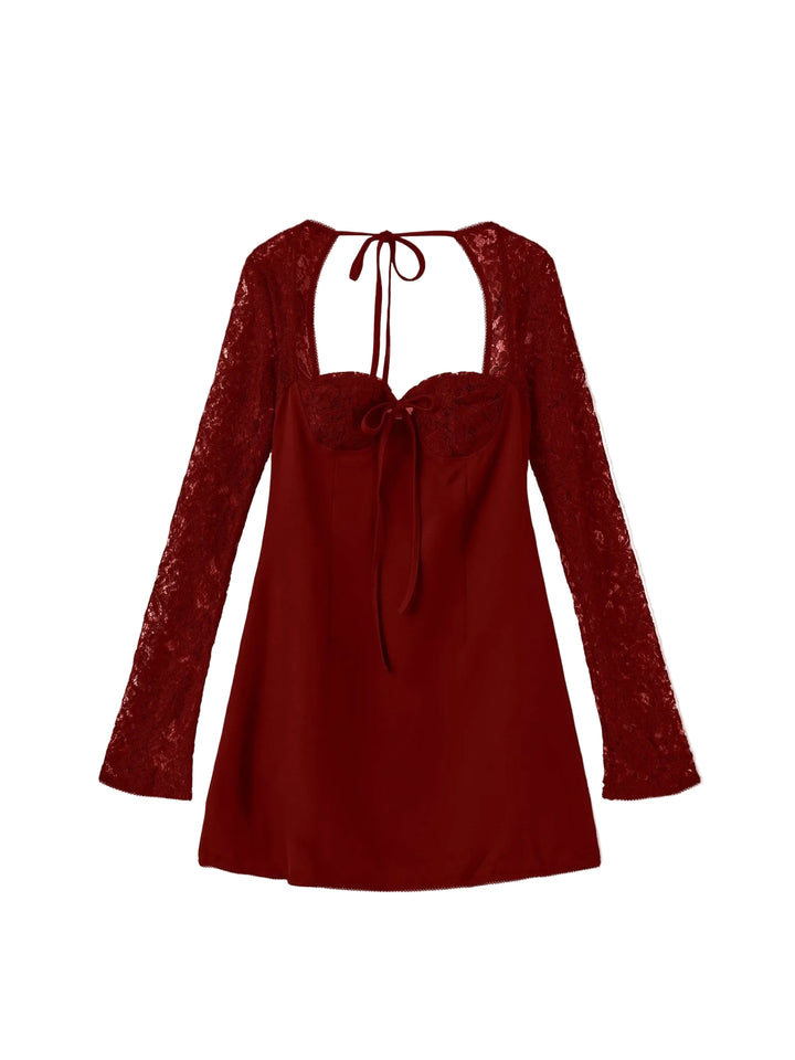 Ines Sheer Lace Sleeve A Line Mini Dress