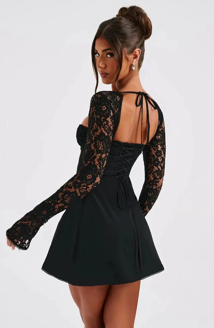 Ines Sheer Lace Sleeve A Line Mini Dress