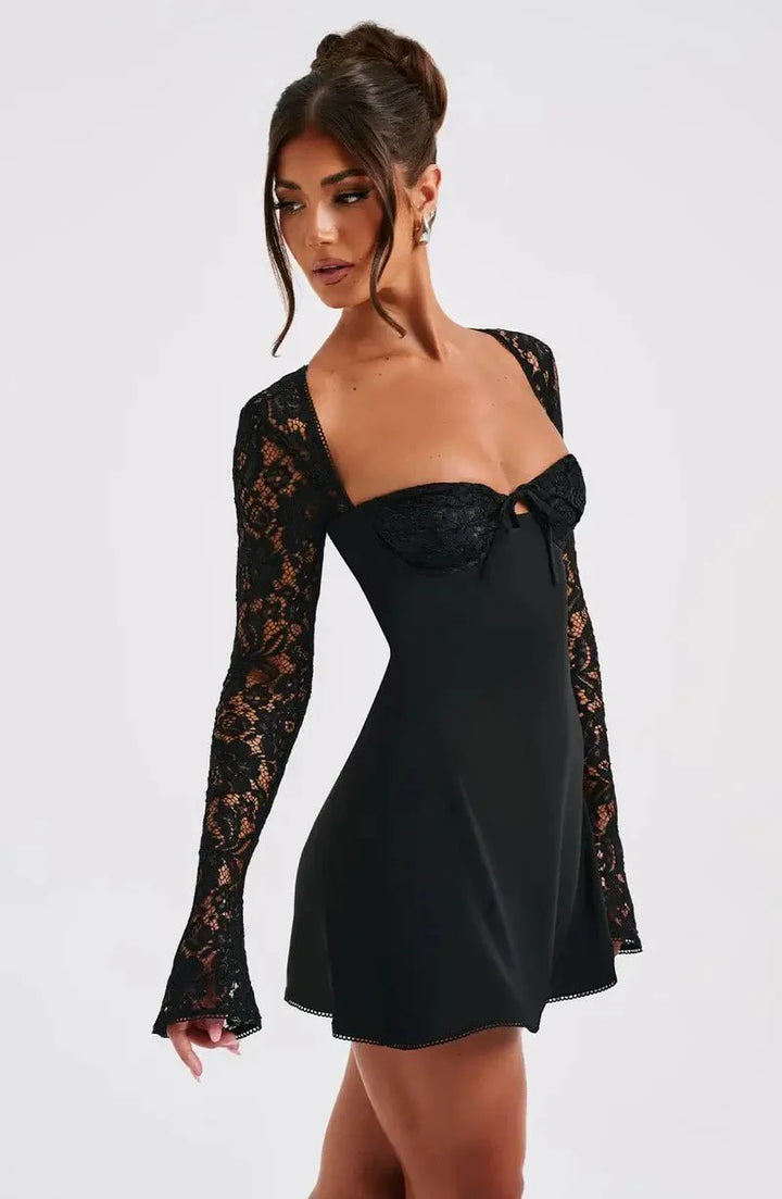 Ines Sheer Lace Sleeve A Line Mini Dress