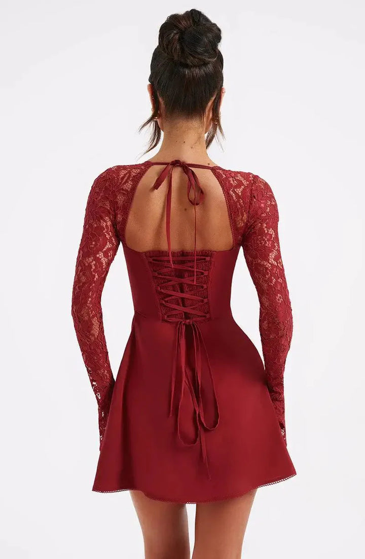 Ines Sheer Lace Sleeve A Line Mini Dress