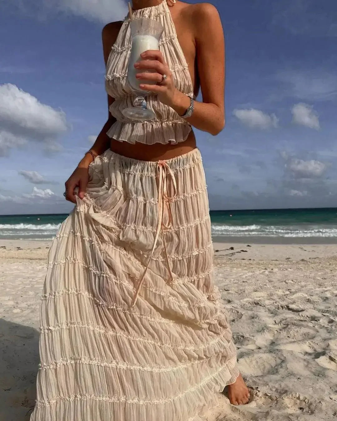 Valerie Tiered Frill Halter Two Piece Set